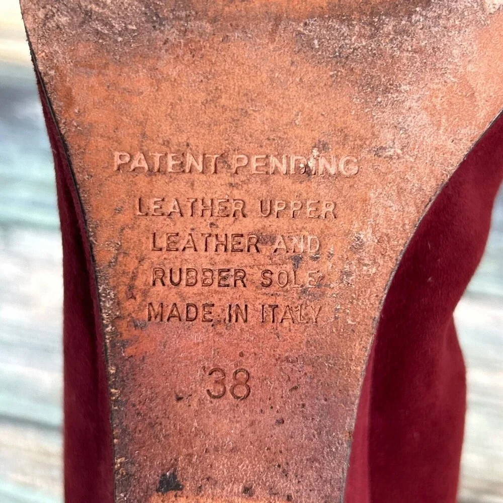 Anyi Lu Wedge Heel Pumps Shoe Womens Size 7.5-8/38 Burgundy Suede Handmade Italy